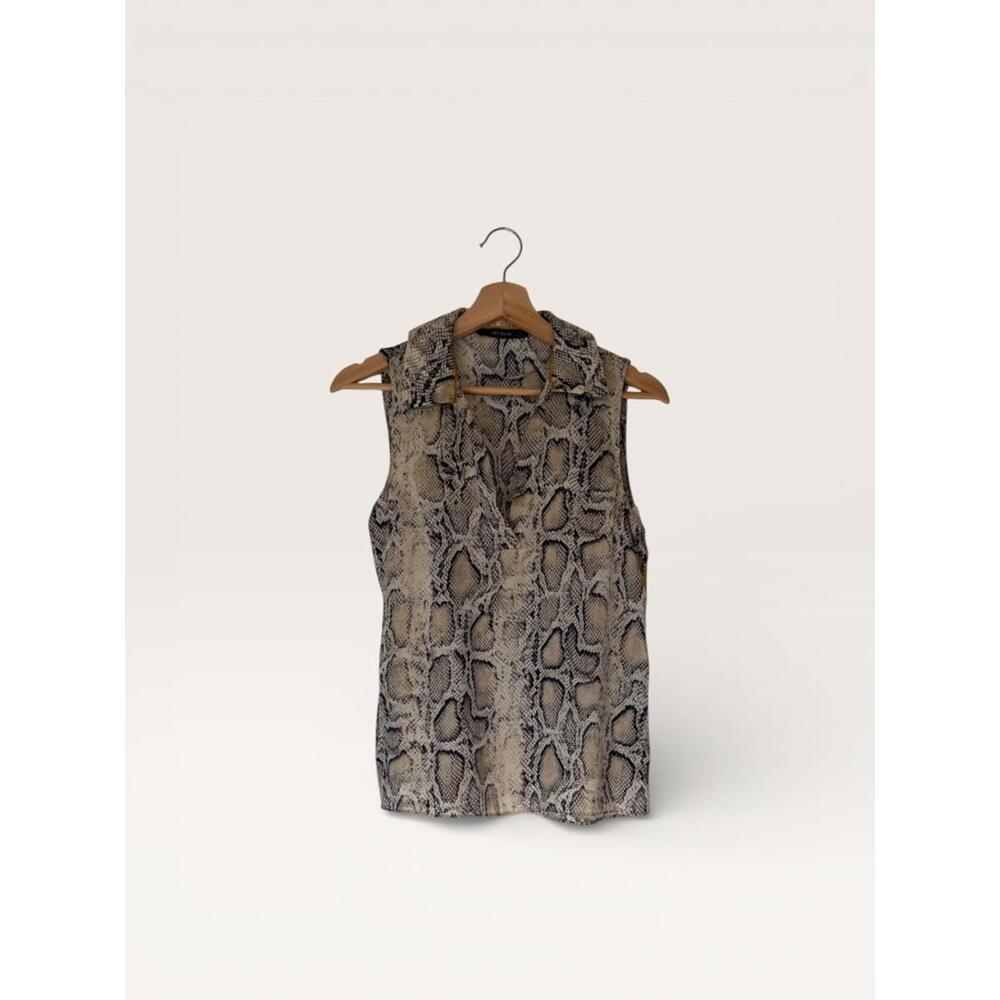 Zara Sleeveless Snakeskin Print Top with Mustard Yellow Side Stripes XS NWT